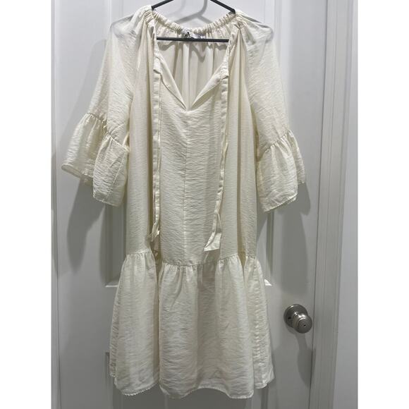 & Other Stories V-Neck Ruffled Midi Dress In Cream Sz XS Condition - Picture 2 of 6